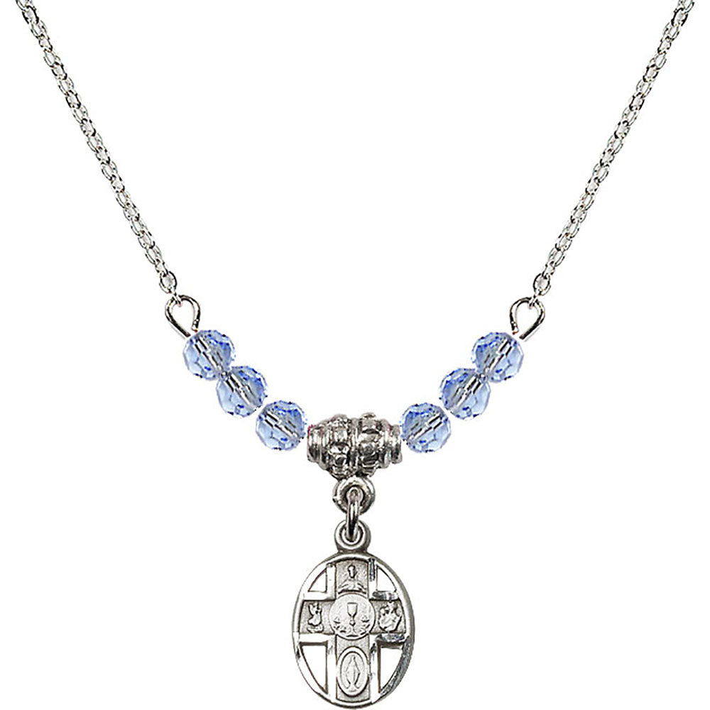 Sterling Silver 5-Way / Chalice Birthstone Necklace with Light Sapphire Beads - 0979