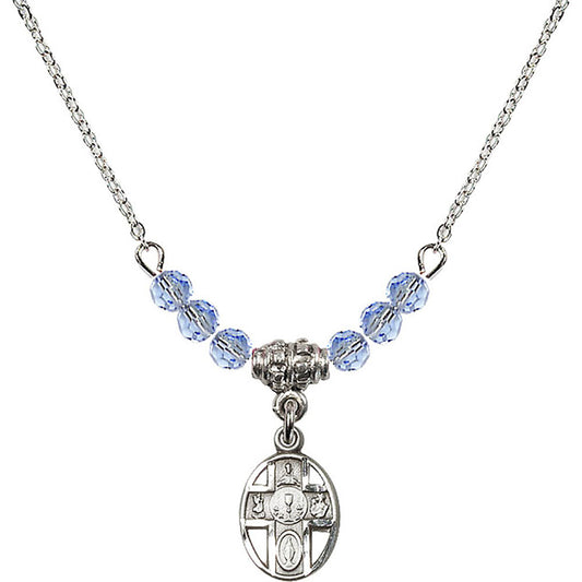 Sterling Silver 5-Way / Chalice Birthstone Necklace with Light Sapphire Beads - 0979