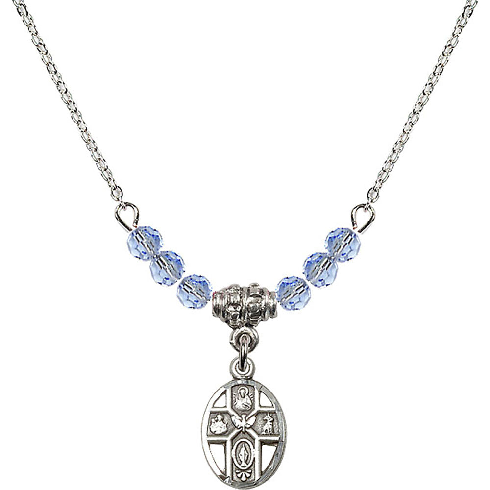Sterling Silver 5-Way Birthstone Necklace with Light Sapphire Beads - 0980