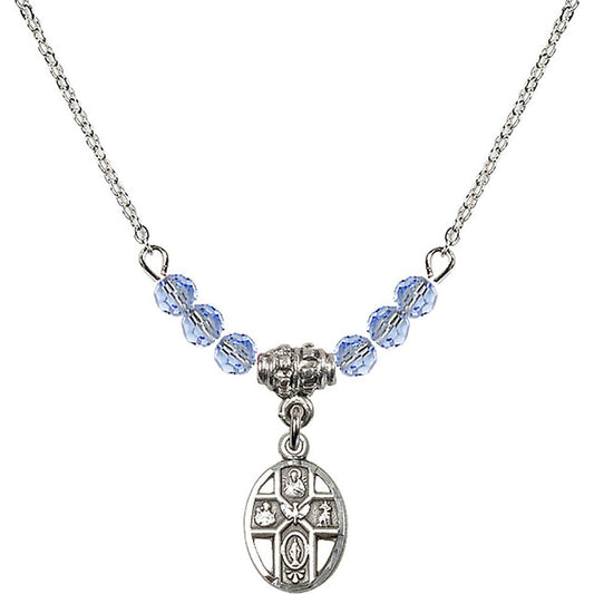 Sterling Silver 5-Way Birthstone Necklace with Light Sapphire Beads - 0980