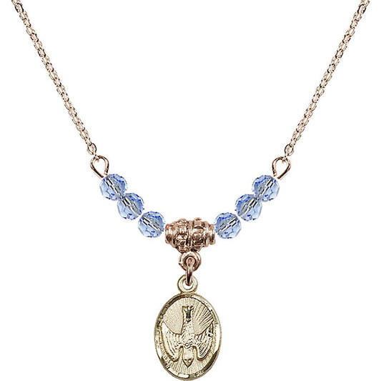14kt Gold Filled Holy Spirit Birthstone Necklace with Light Sapphire Beads - 0982