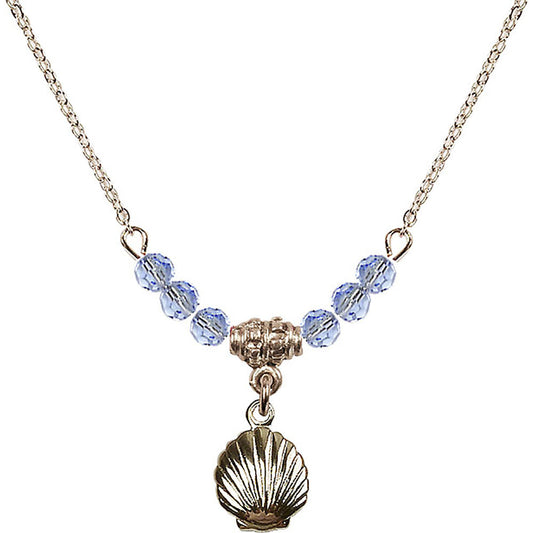 14kt Gold Filled Shell Birthstone Necklace with Light Sapphire Beads - 1260