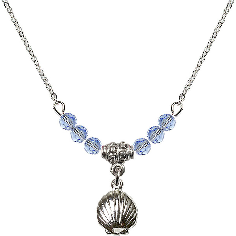 Sterling Silver Shell Birthstone Necklace with Light Sapphire Beads - 1260