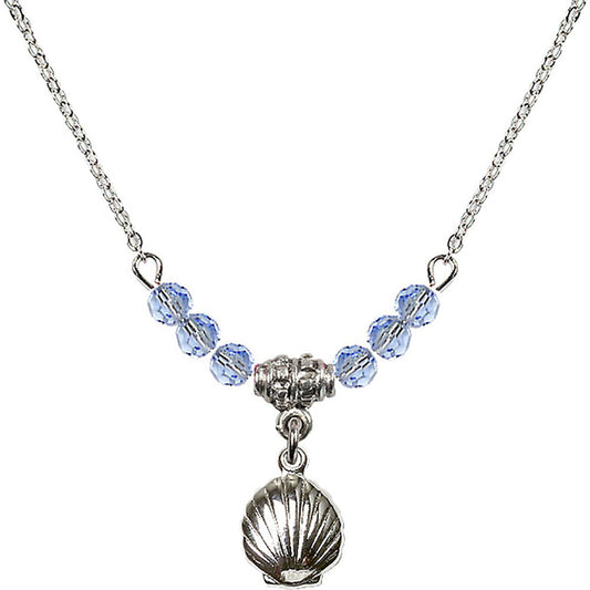 Sterling Silver Shell Birthstone Necklace with Light Sapphire Beads - 1260