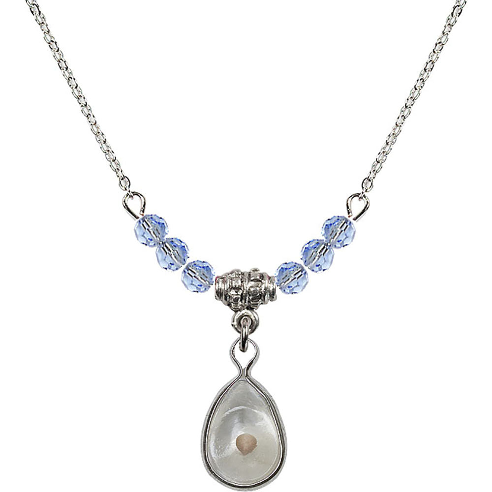 Sterling Silver Mustard Seed Birthstone Necklace with Light Sapphire Beads - 1700