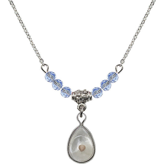 Sterling Silver Mustard Seed Birthstone Necklace with Light Sapphire Beads - 1700