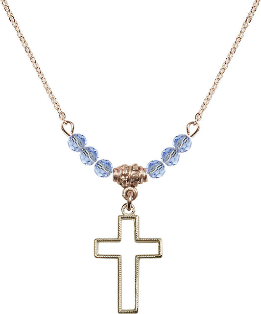14kt Gold Filled Cross Birthstone Necklace with Light Sapphire Beads - 1708
