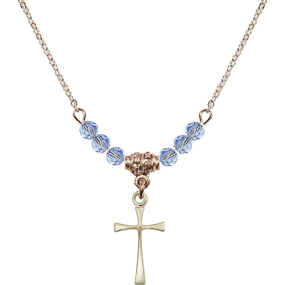 14kt Gold Filled Maltese Cross Birthstone Necklace with Light Sapphire Beads - 1872