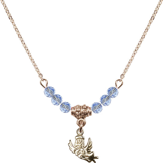 14kt Gold Filled Guardian Angel Birthstone Necklace with Light Sapphire Beads - 2128