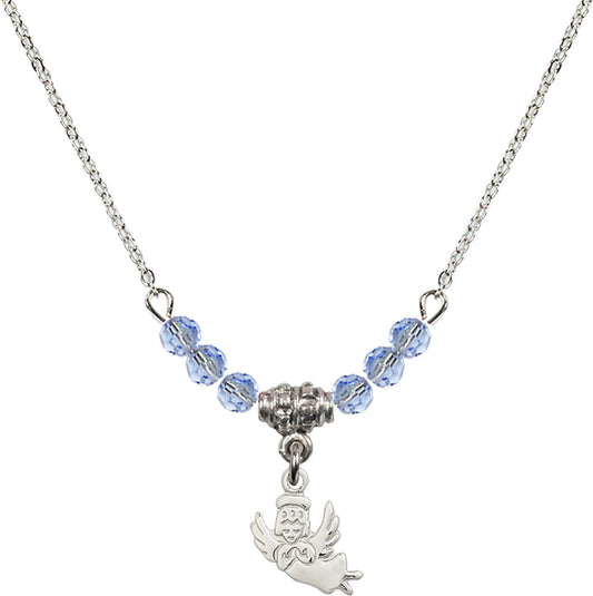 Sterling Silver Guardian Angel Birthstone Necklace with Light Sapphire Beads - 2128