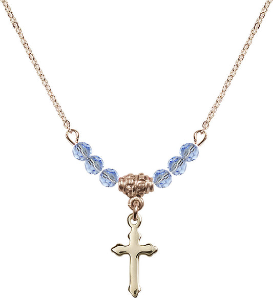 14kt Gold Filled Cross Birthstone Necklace with Light Sapphire Beads - 2528