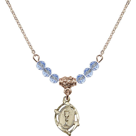 14kt Gold Filled Communion Birthstone Necklace with Light Sapphire Beads - 3019