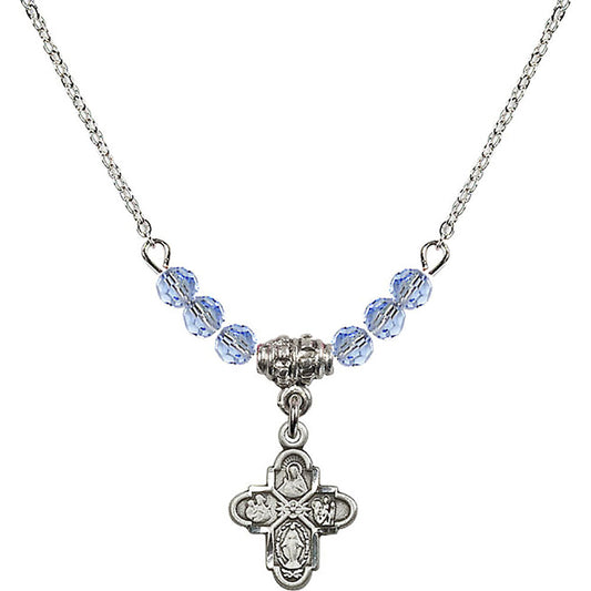 Sterling Silver 4-Way Birthstone Necklace with Light Sapphire Beads - 3143