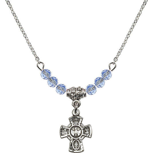 Sterling Silver 5-Way Birthstone Necklace with Light Sapphire Beads - 3145