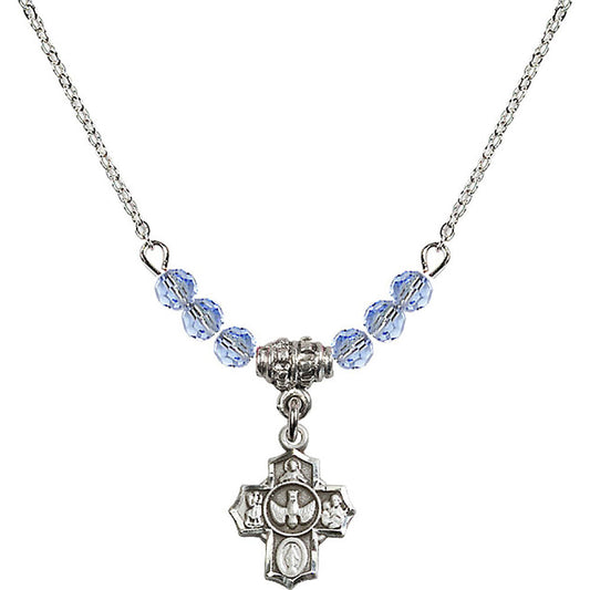 Sterling Silver 5-Way Birthstone Necklace with Light Sapphire Beads - 3190