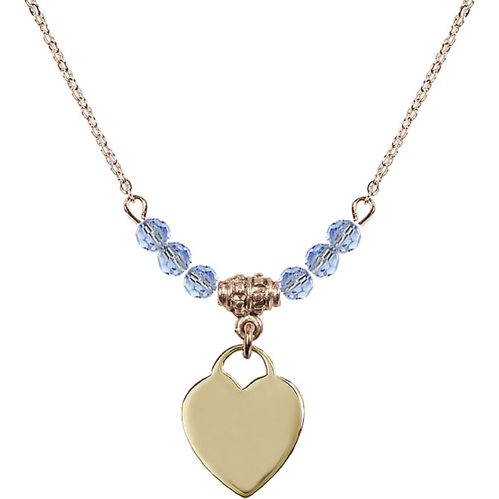 14kt Gold Filled Heart Birthstone Necklace with Light Sapphire Beads - 3400