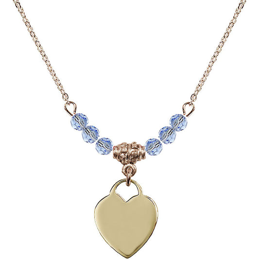14kt Gold Filled Heart Birthstone Necklace with Light Sapphire Beads - 3400