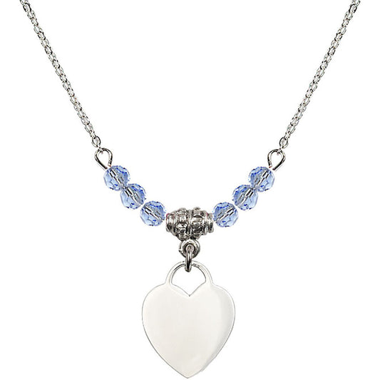 Sterling Silver Heart Birthstone Necklace with Light Sapphire Beads - 3400