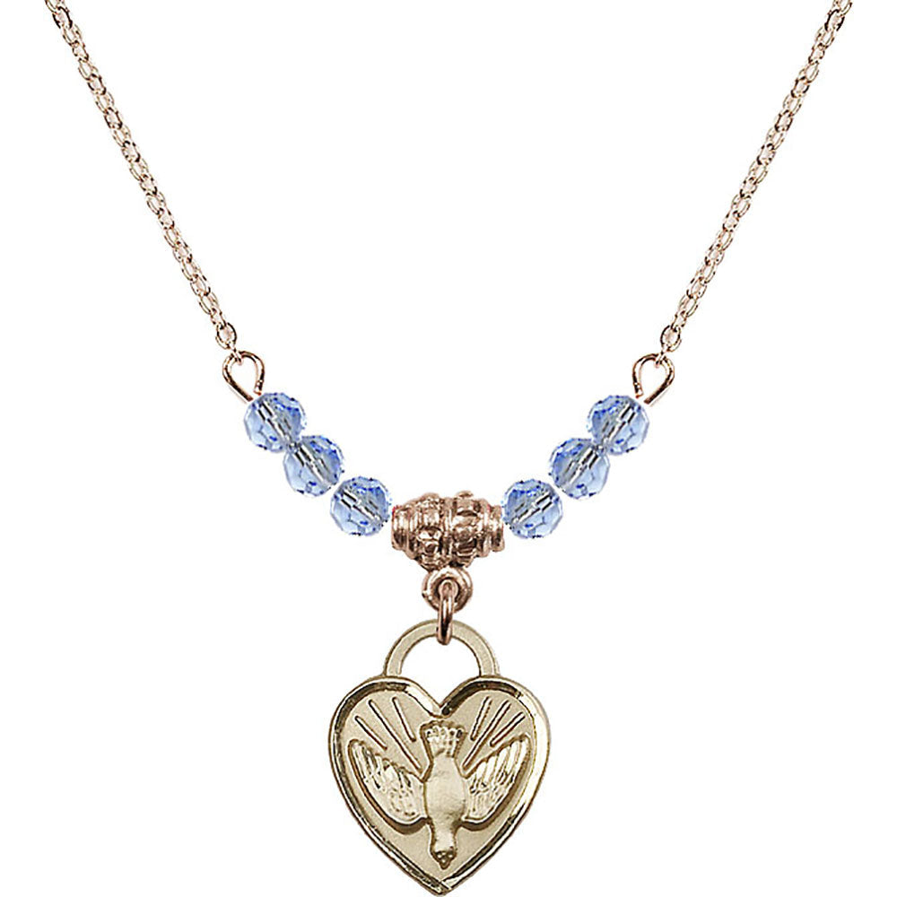 14kt Gold Filled Confirmation Heart Birthstone Necklace with Light Sapphire Beads - 3405