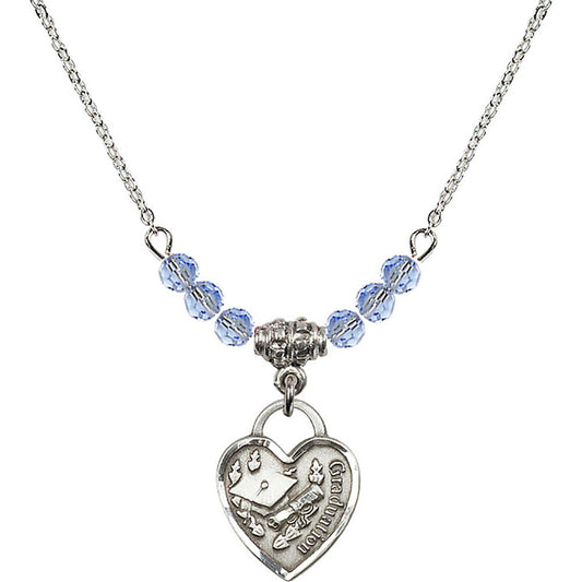 Sterling Silver Graduation Heart Birthstone Necklace with Light Sapphire Beads - 3406