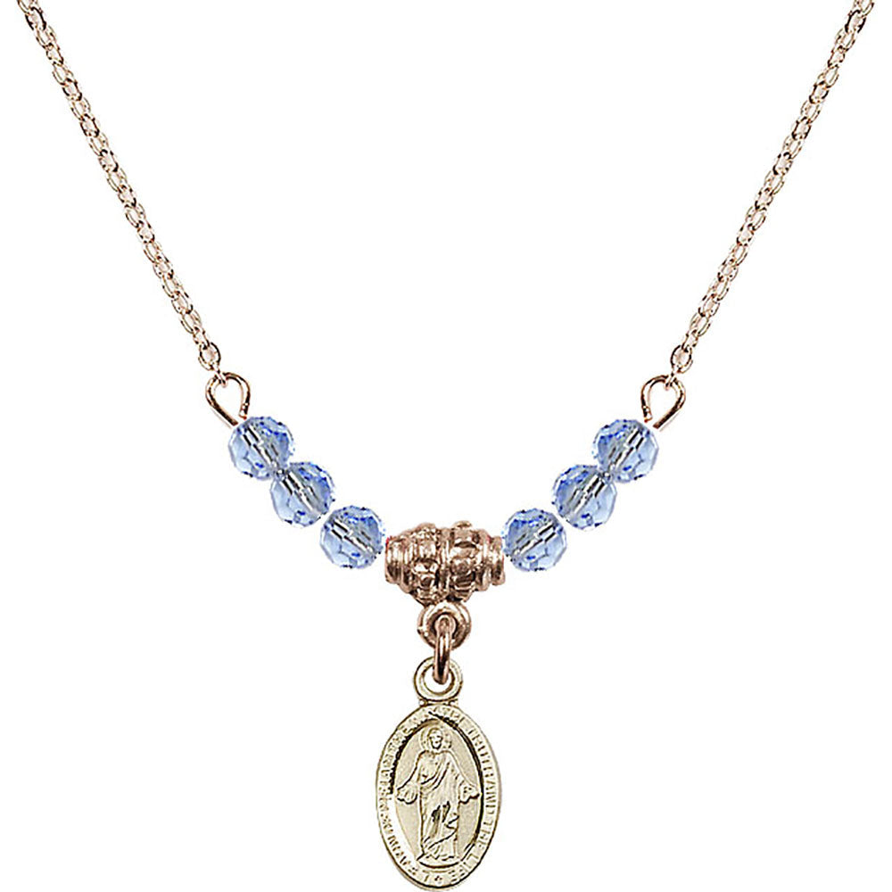 14kt Gold Filled Scapular Birthstone Necklace with Light Sapphire Beads - 4121