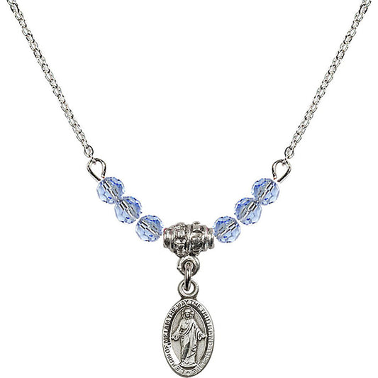 Sterling Silver Scapular Birthstone Necklace with Light Sapphire Beads - 4121
