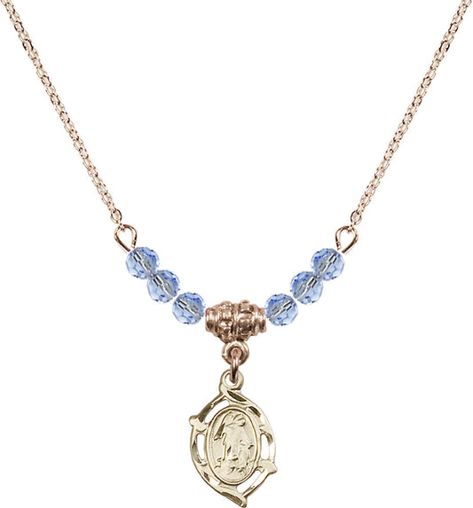 14kt Gold Filled Guardian Angel Birthstone Necklace with Light Sapphire Beads - 4154