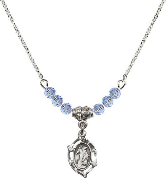 Sterling Silver Guardian Angel Birthstone Necklace with Light Sapphire Beads - 4154