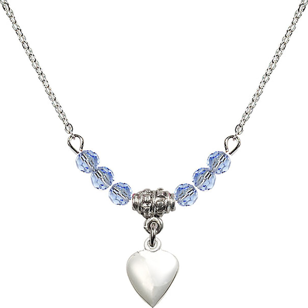 Sterling Silver Heart Birthstone Necklace with Light Sapphire Beads - 4158