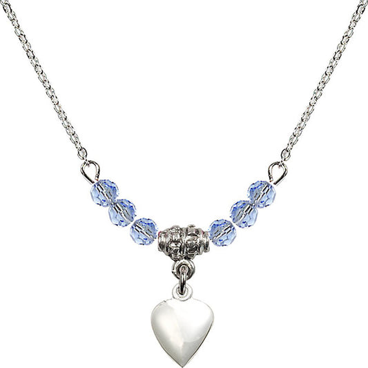 Sterling Silver Heart Birthstone Necklace with Light Sapphire Beads - 4158