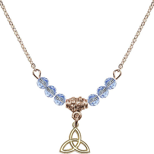 14kt Gold Filled Trinity Irish Knot Birthstone Necklace with Light Sapphire Beads - 5100