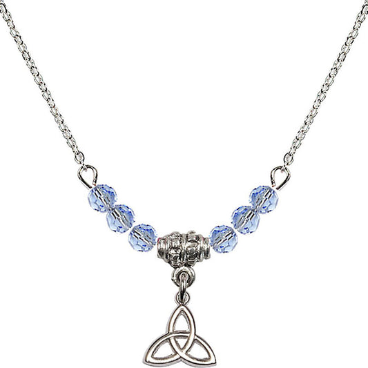 Sterling Silver Trinity Irish Knot Birthstone Necklace with Light Sapphire Beads - 5100