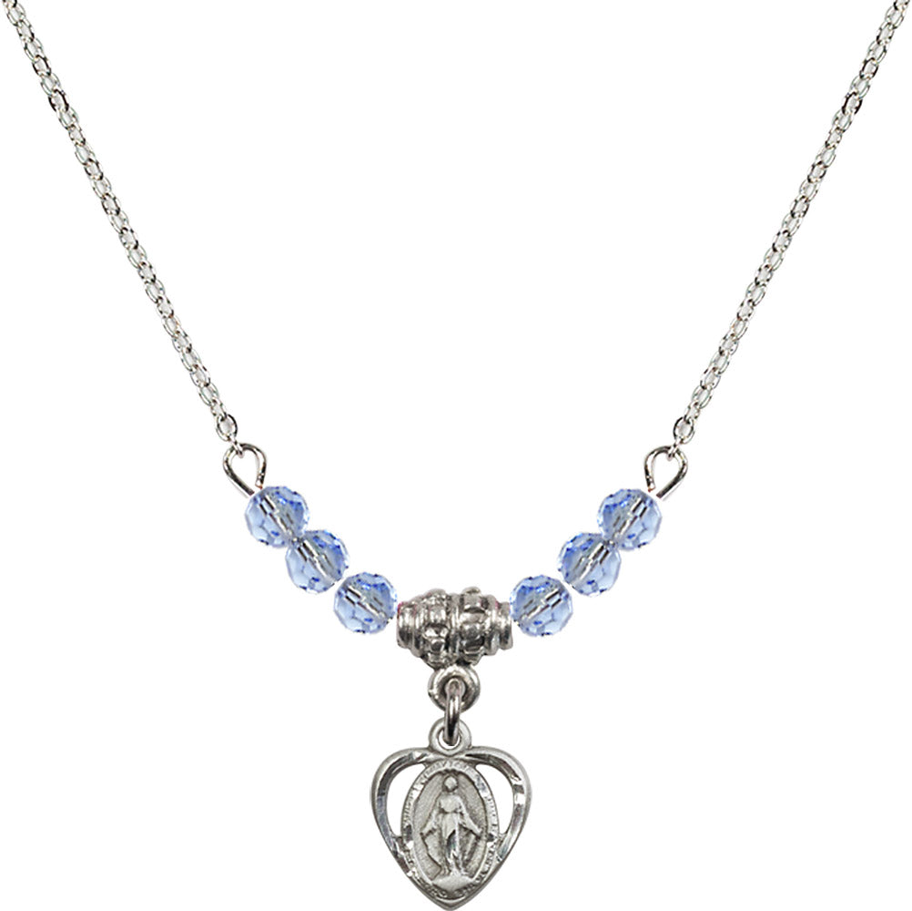 Sterling Silver Miraculous Birthstone Necklace with Light Sapphire Beads - 5401