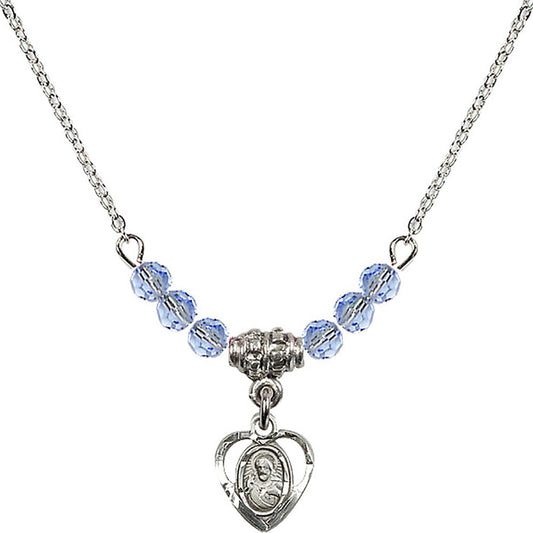 Sterling Silver Scapular Birthstone Necklace with Light Sapphire Beads - 5402