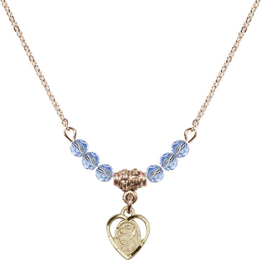 14kt Gold Filled Saint Christopher Birthstone Necklace with Light Sapphire Beads - 5403