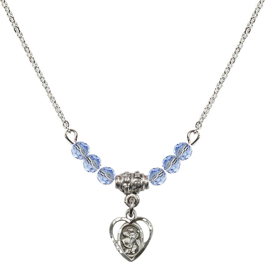 Sterling Silver Saint Christopher Birthstone Necklace with Light Sapphire Beads - 5403
