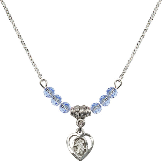 Sterling Silver Guardian Angel Birthstone Necklace with Light Sapphire Beads - 5407