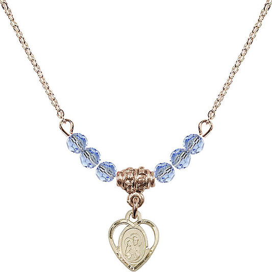 14kt Gold Filled Saint Ann Birthstone Necklace with Light Sapphire Beads - 5414