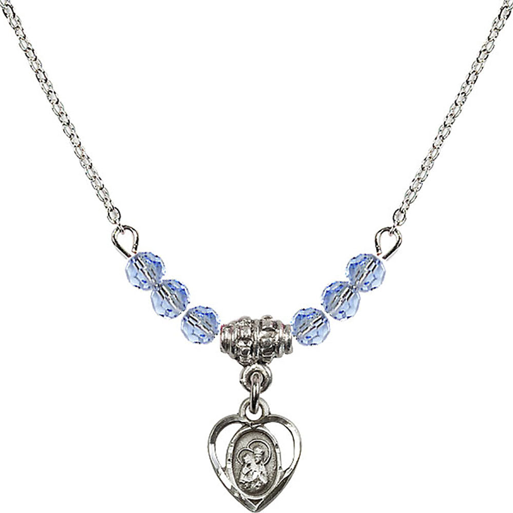 Sterling Silver Saint Ann Birthstone Necklace with Light Sapphire Beads - 5414