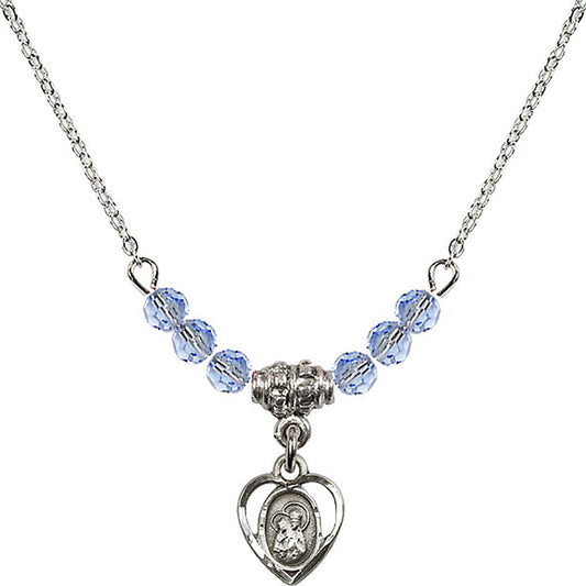 Sterling Silver Saint Ann Birthstone Necklace with Light Sapphire Beads - 5414