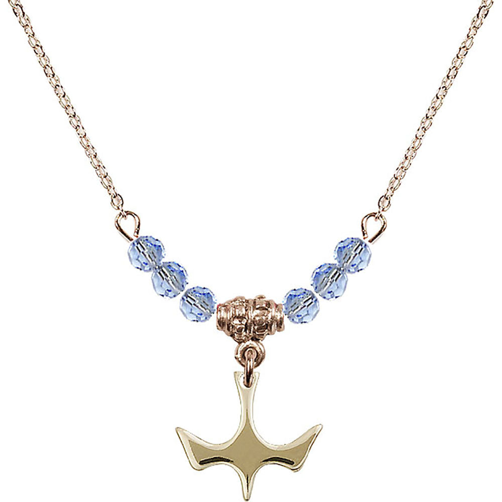 14kt Gold Filled Holy Spirit Birthstone Necklace with Light Sapphire Beads - 5431