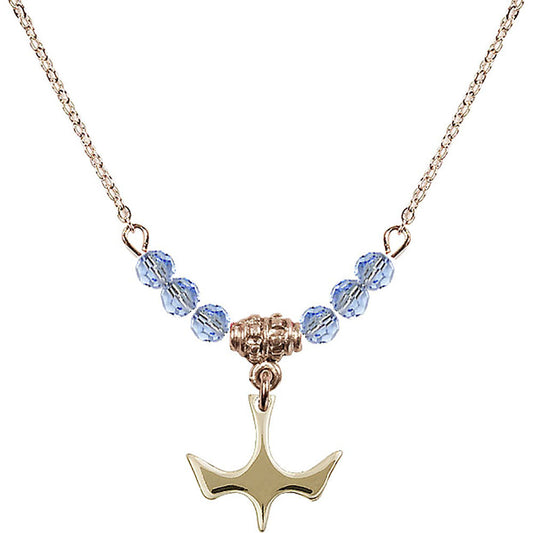 14kt Gold Filled Holy Spirit Birthstone Necklace with Light Sapphire Beads - 5431