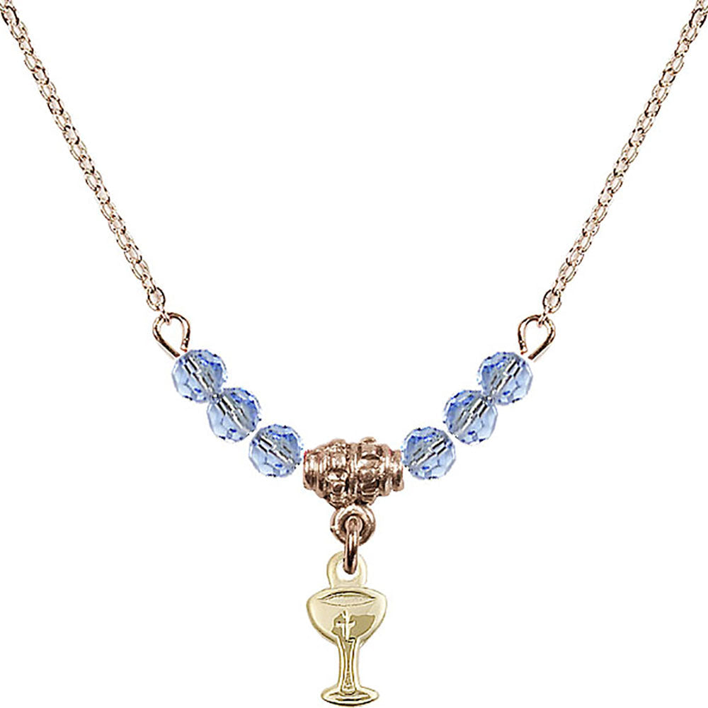 14kt Gold Filled Chalice Birthstone Necklace with Light Sapphire Beads - 5614