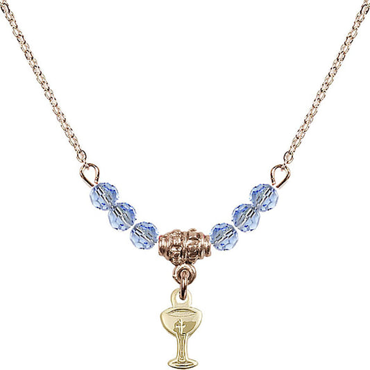 14kt Gold Filled Chalice Birthstone Necklace with Light Sapphire Beads - 5614