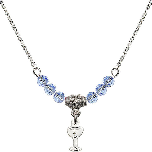Sterling Silver Chalice Birthstone Necklace with Light Sapphire Beads - 5614