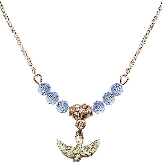 14kt Gold Filled Holy Spirit Birthstone Necklace with Light Sapphire Beads - 5911