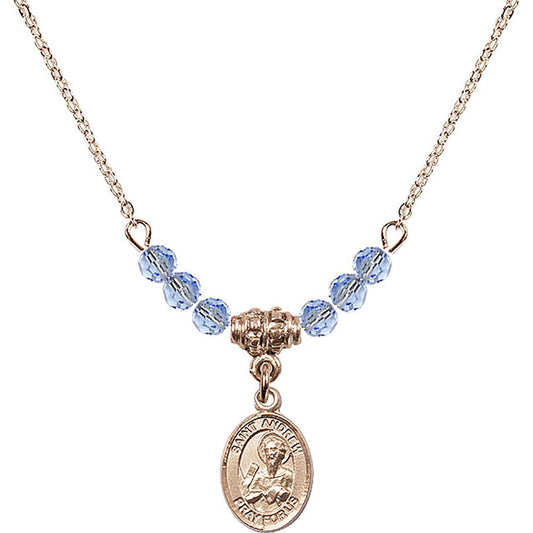 14kt Gold Filled Saint Andrew the Apostle Birthstone Necklace with Light Sapphire Beads - 9000