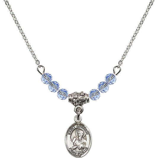 Sterling Silver Saint Andrew the Apostle Birthstone Necklace with Light Sapphire Beads - 9000