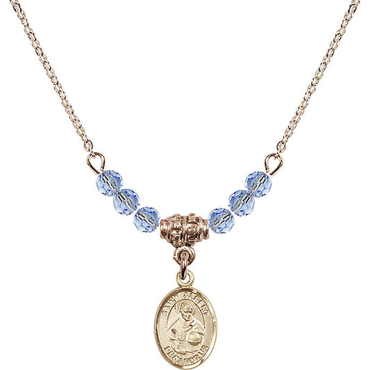 14kt Gold Filled Saint Albert the Great Birthstone Necklace with Light Sapphire Beads - 9001