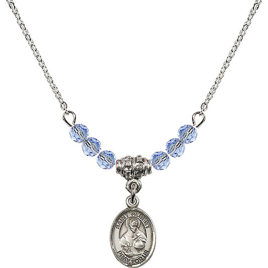 Sterling Silver Saint Albert the Great Birthstone Necklace with Light Sapphire Beads - 9001